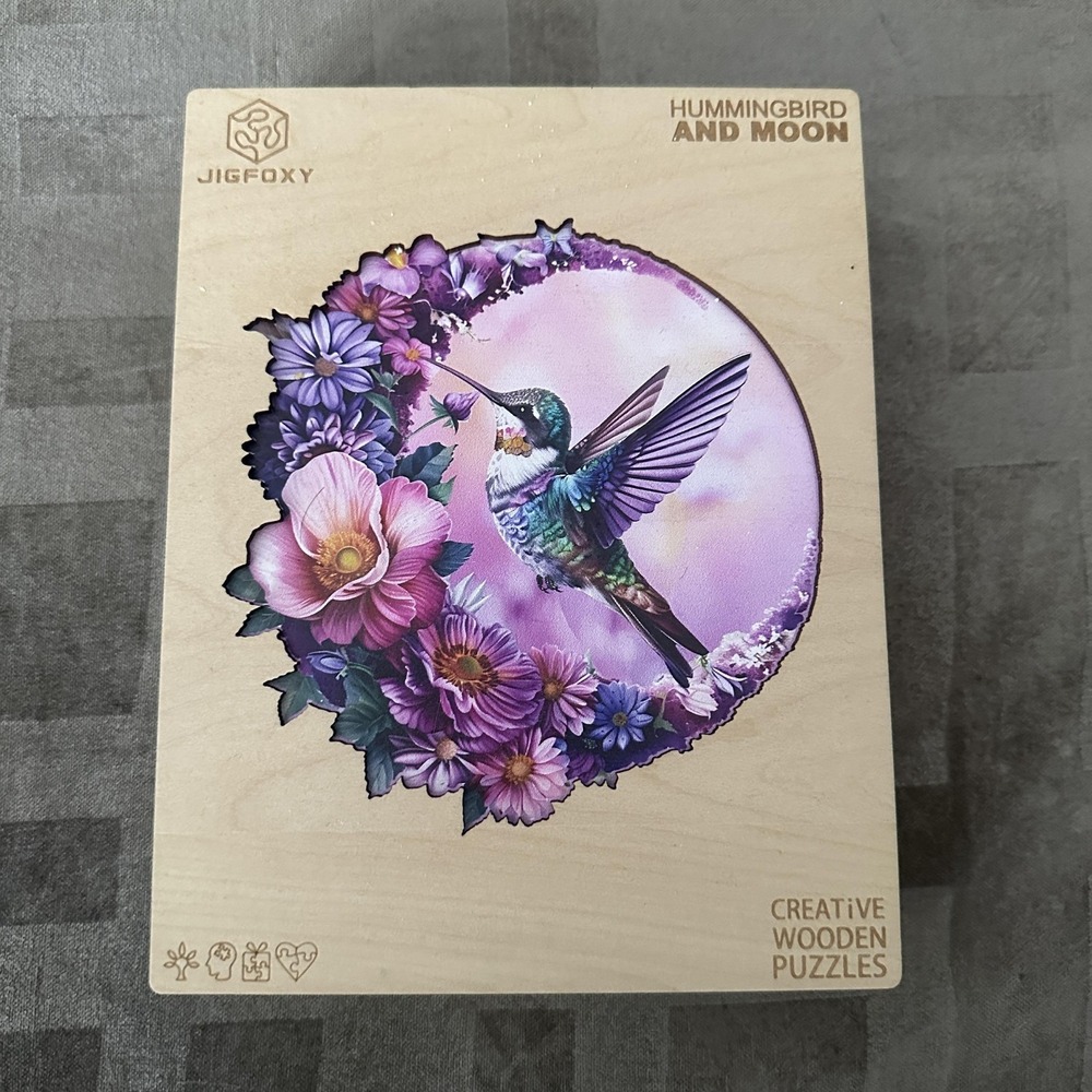 JIGFOXY Hummingbird And Moon 100‎ Piece Purple Wooden Jigsaw Puzzle Basswood 10+
